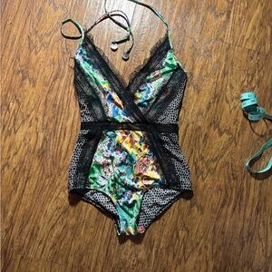 Zimmermann Floral and giraffe print Lace-Trim One-Piece Swimsuit
